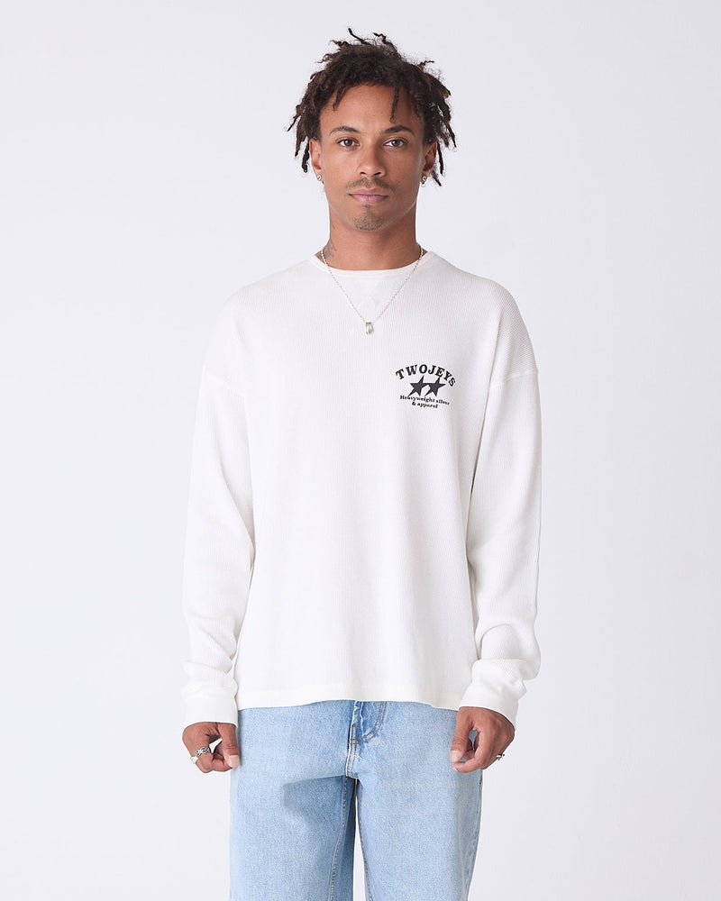 White Basic Waffle Long Sleeve
