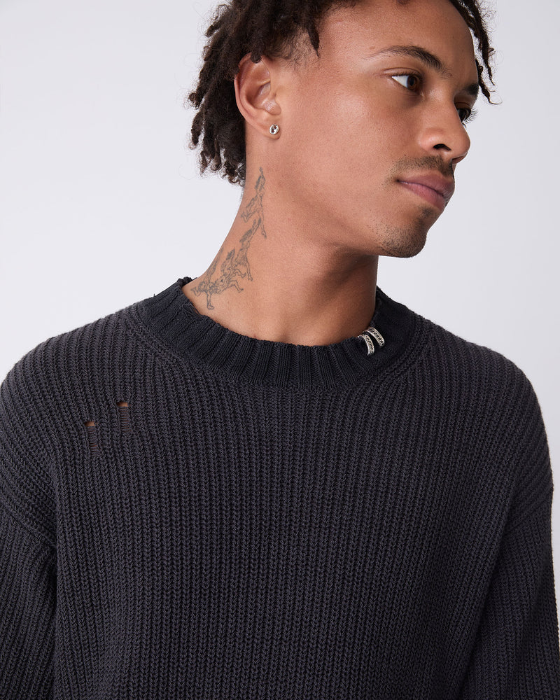 Distressed Icon Knit Sweater Black