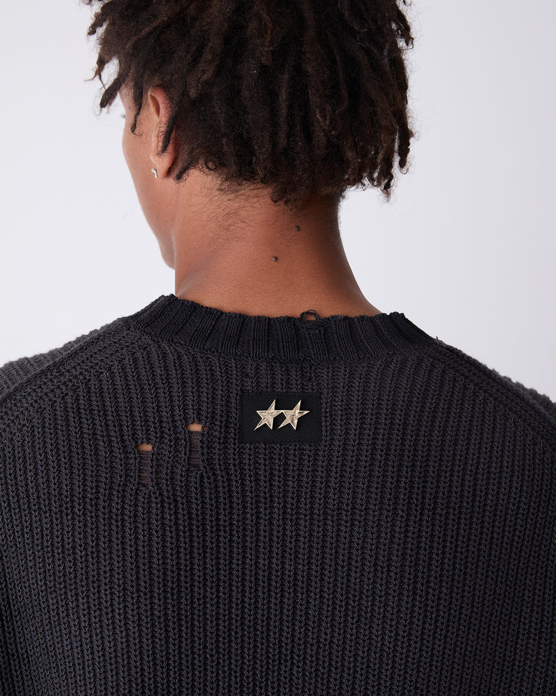 Distressed Icon Knit Sweater Black