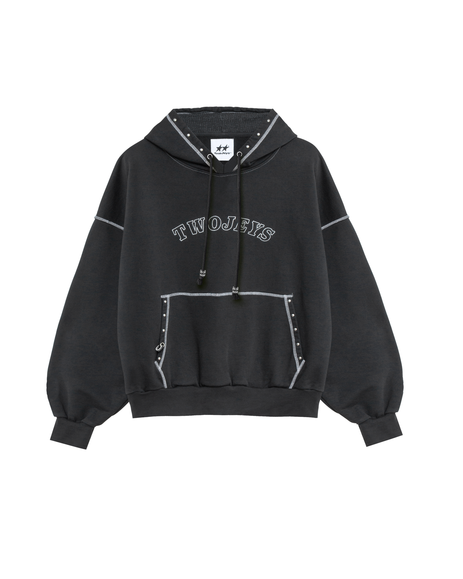 Black Contrast Varsity Stud Hoodie – Twojeys Black Contrast Varsity Stud Hoodie – Twojeys