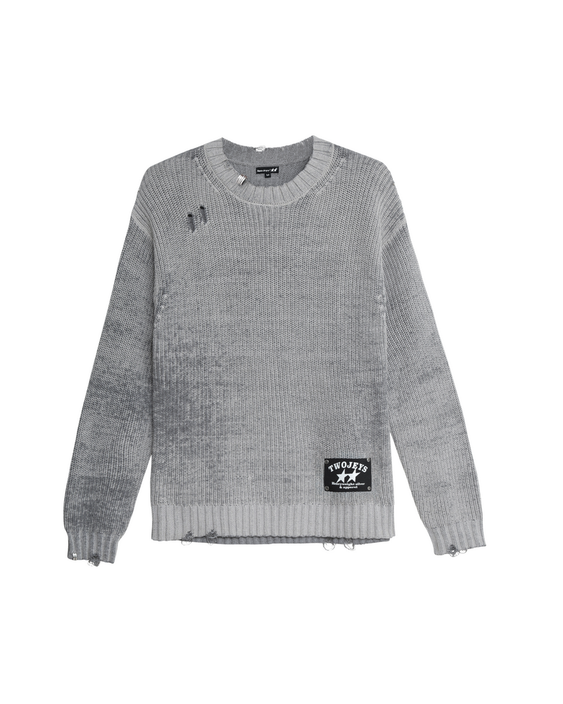 Distressed Icon Knit Sweater Grey
