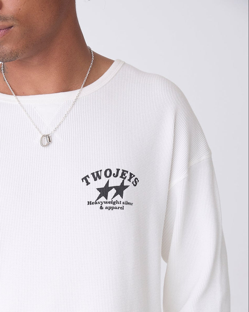 White Basic Waffle Long Sleeve