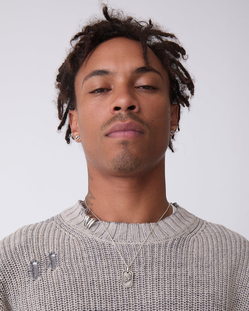 Distressed Icon Knit Sweater Grey