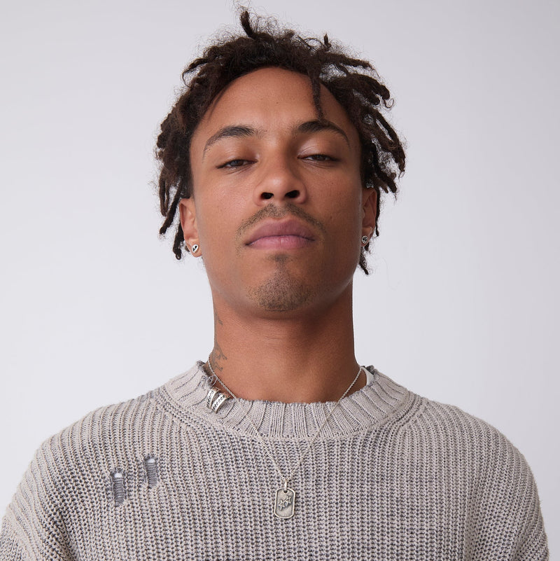 Distressed Icon Knit Sweater Grey