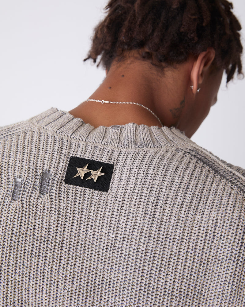 Distressed Icon Knit Sweater Grey