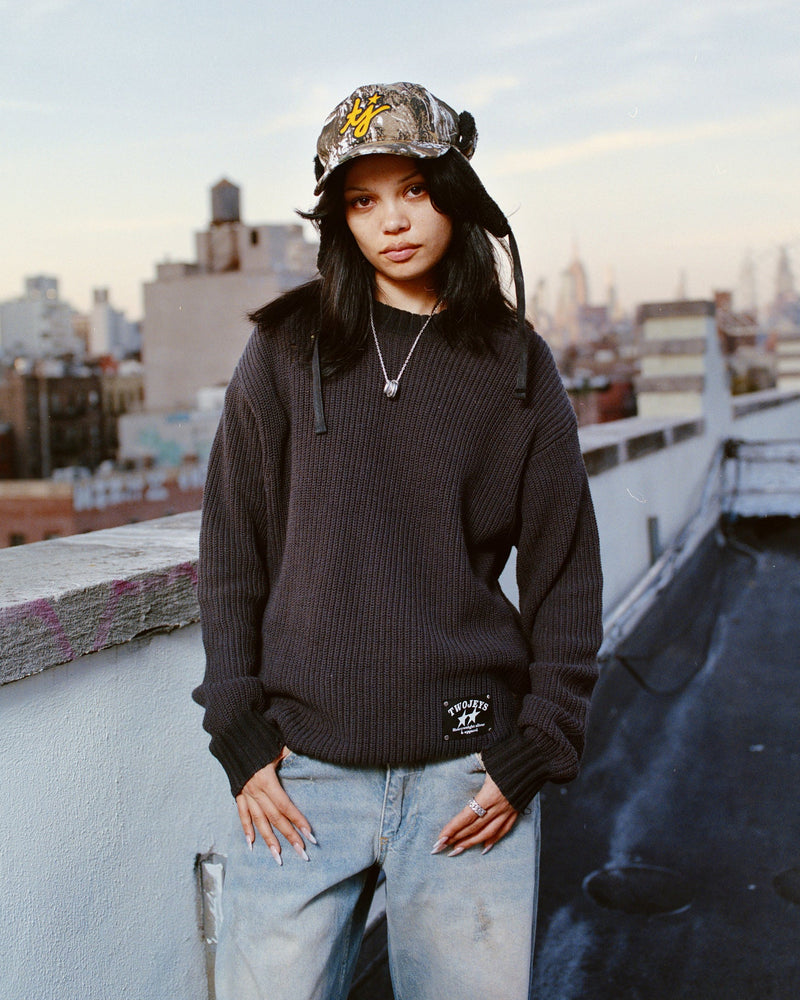 Distressed Icon Knit Sweater Black