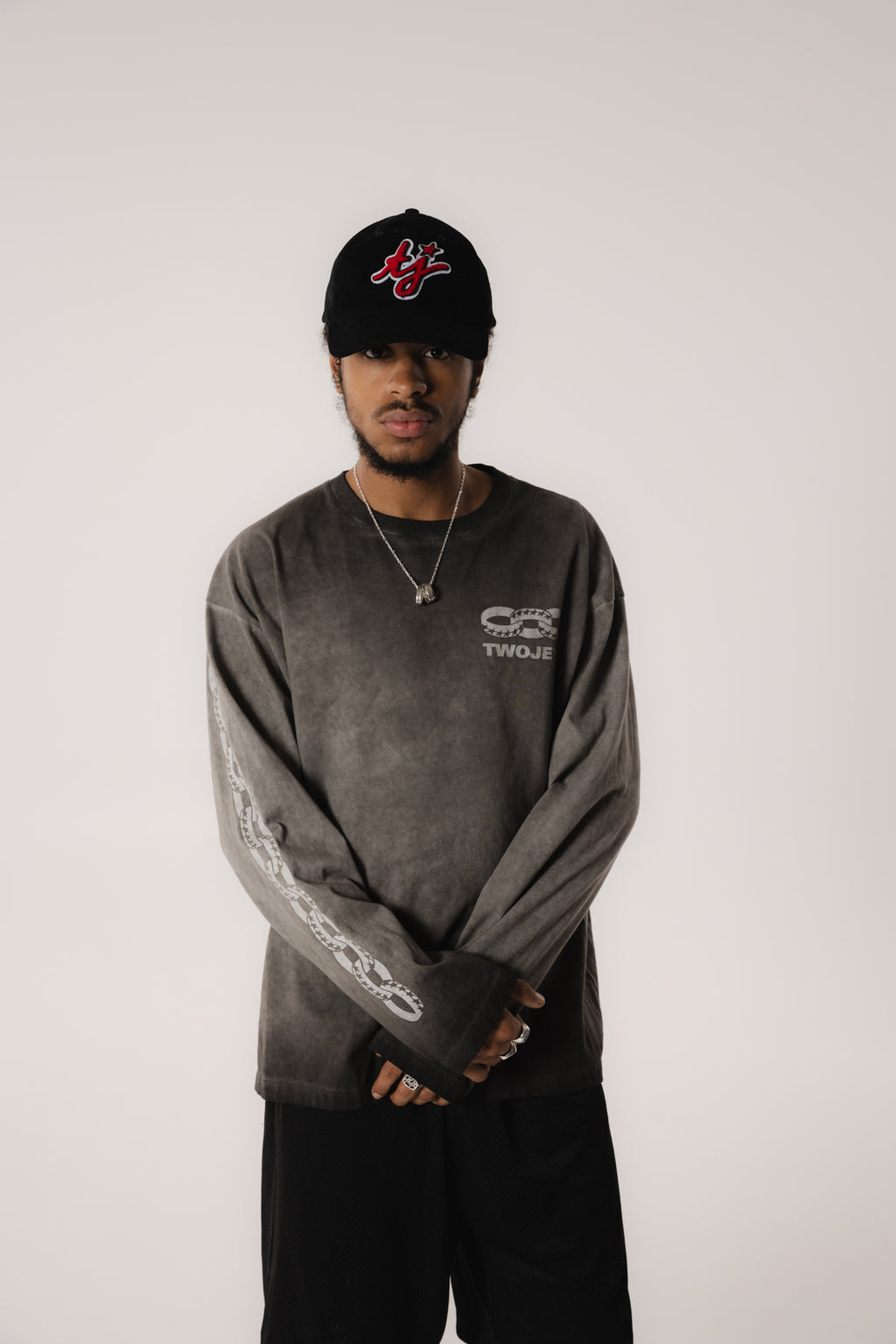 TJ Initials Corduroy Black Cap