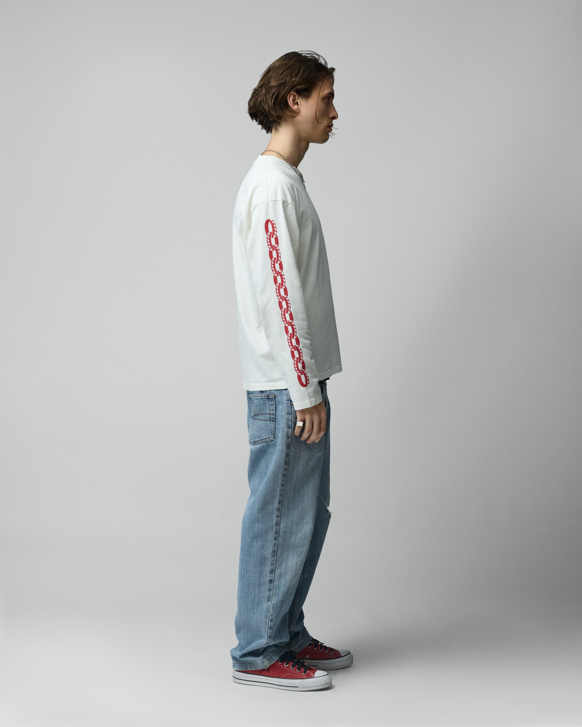 White Icon Chain Long Sleeve Tee