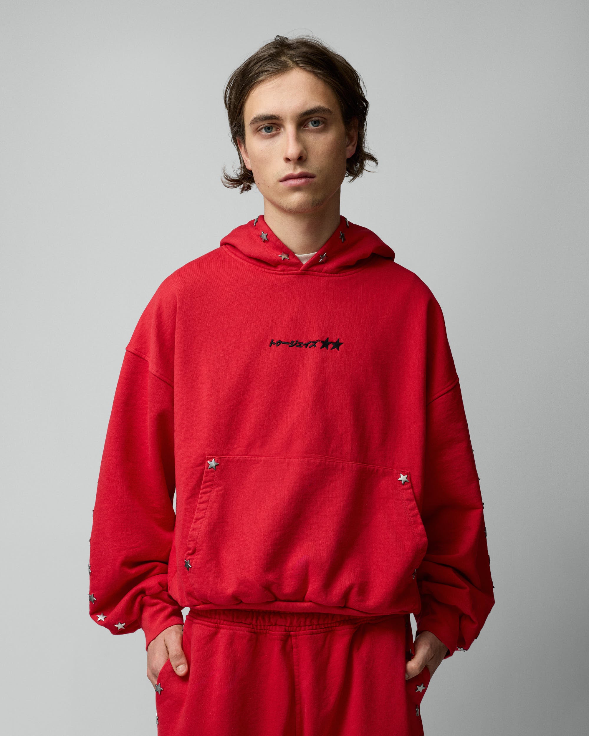 Stars Studded Red Hoodie