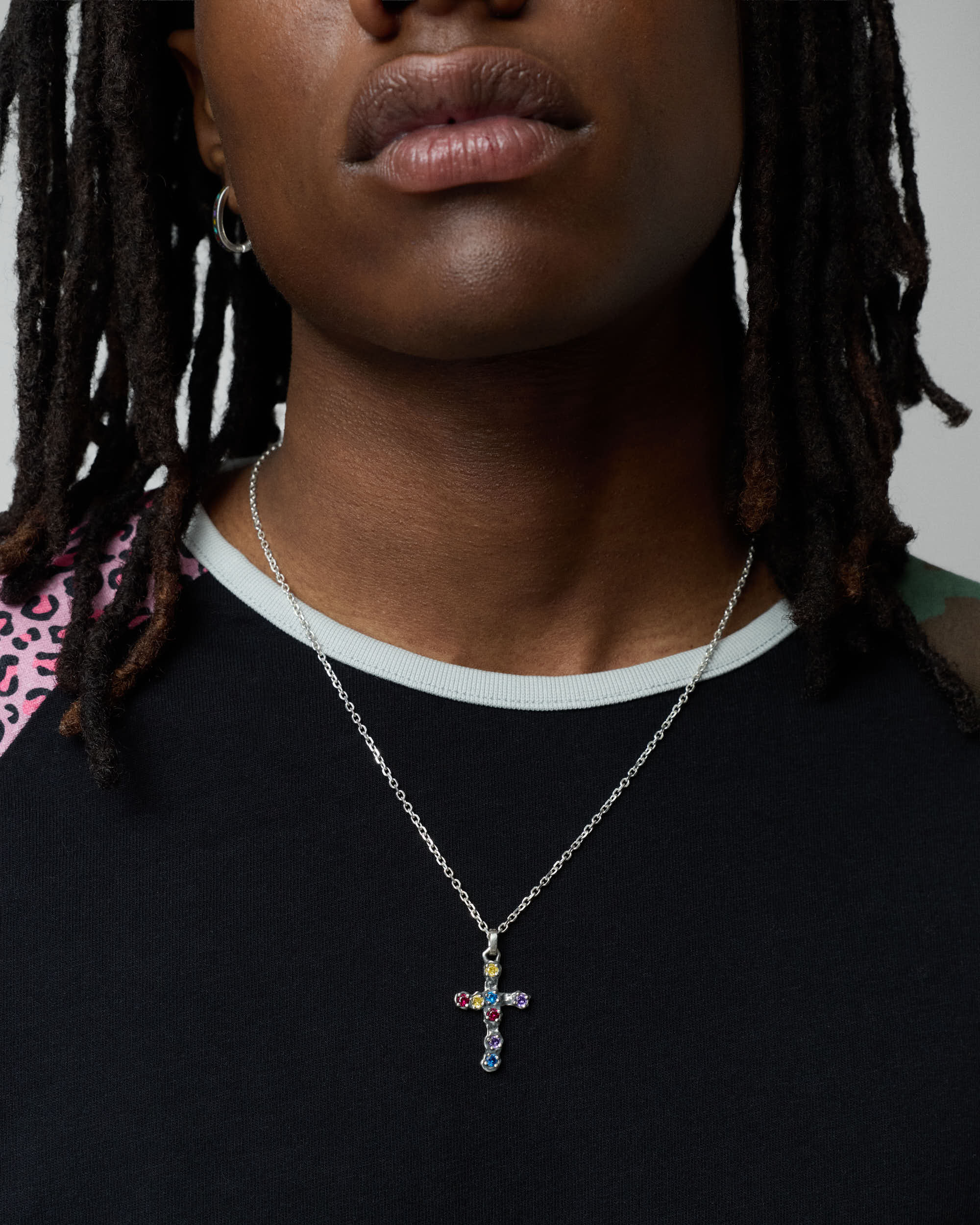 Multicolor Stone Cross Necklace