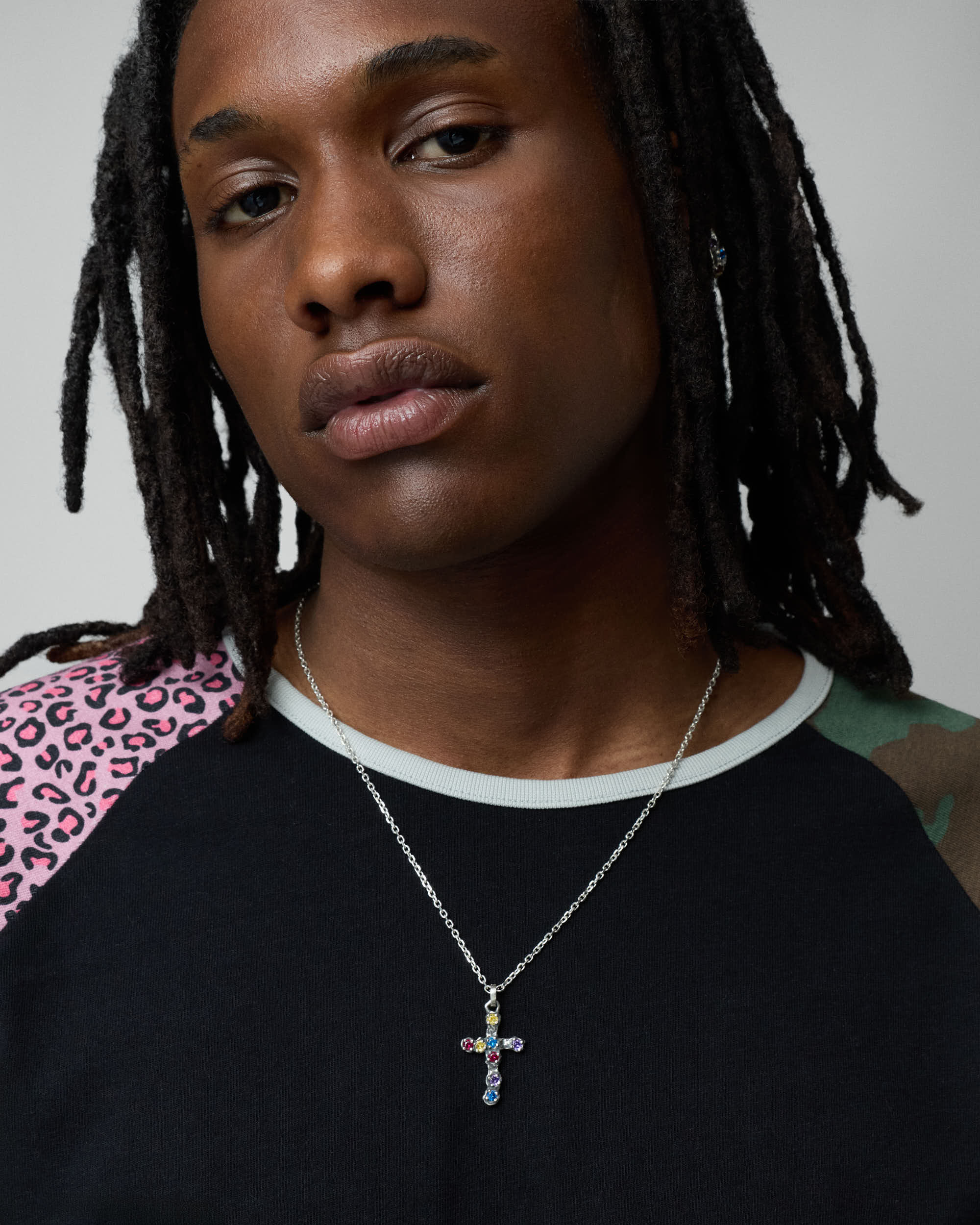 Multicolor Stone Cross Necklace