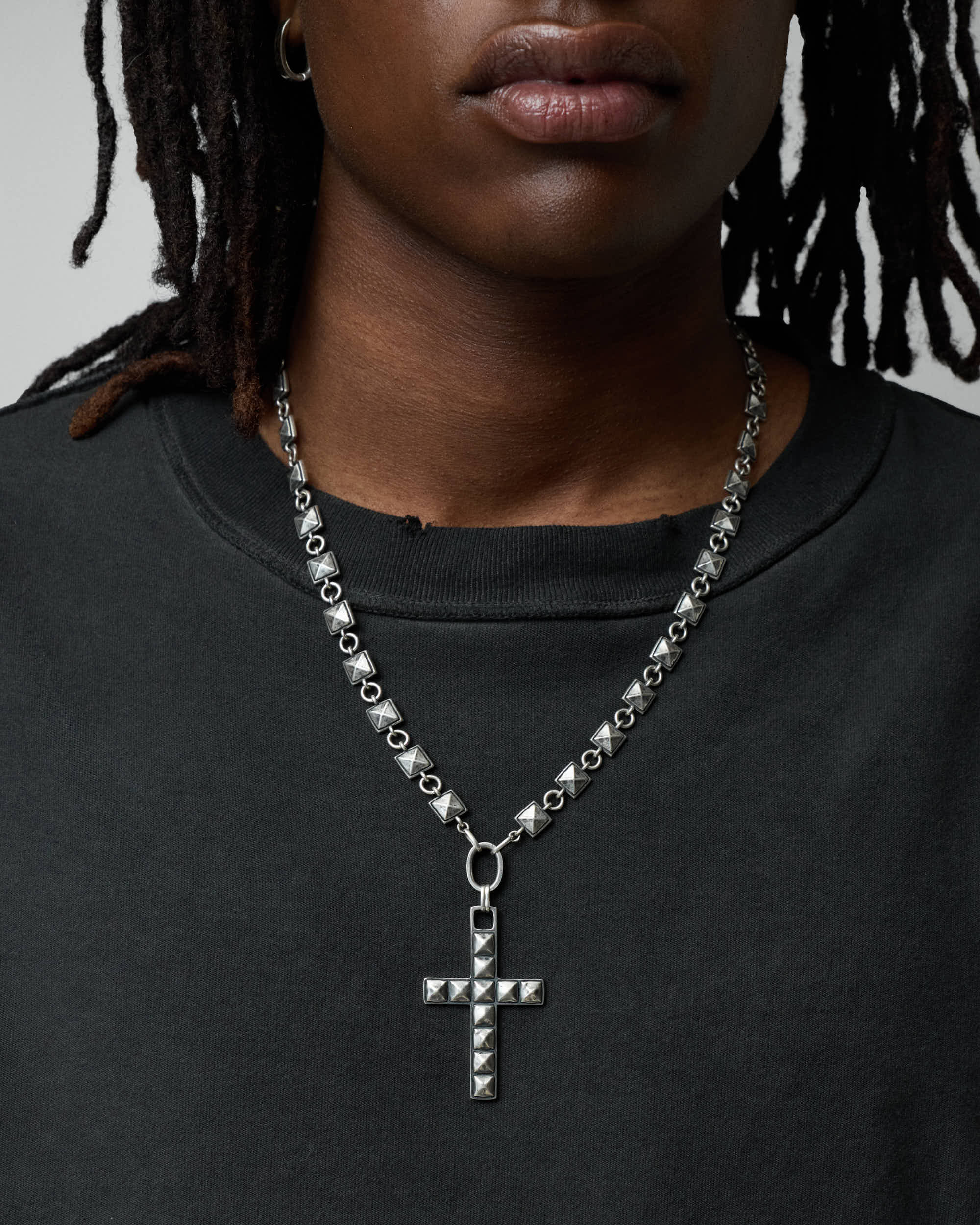 Heavy Studded Cross Necklace