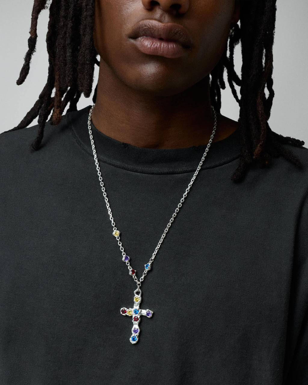 Heavy Multicolor Stone Cross Necklace