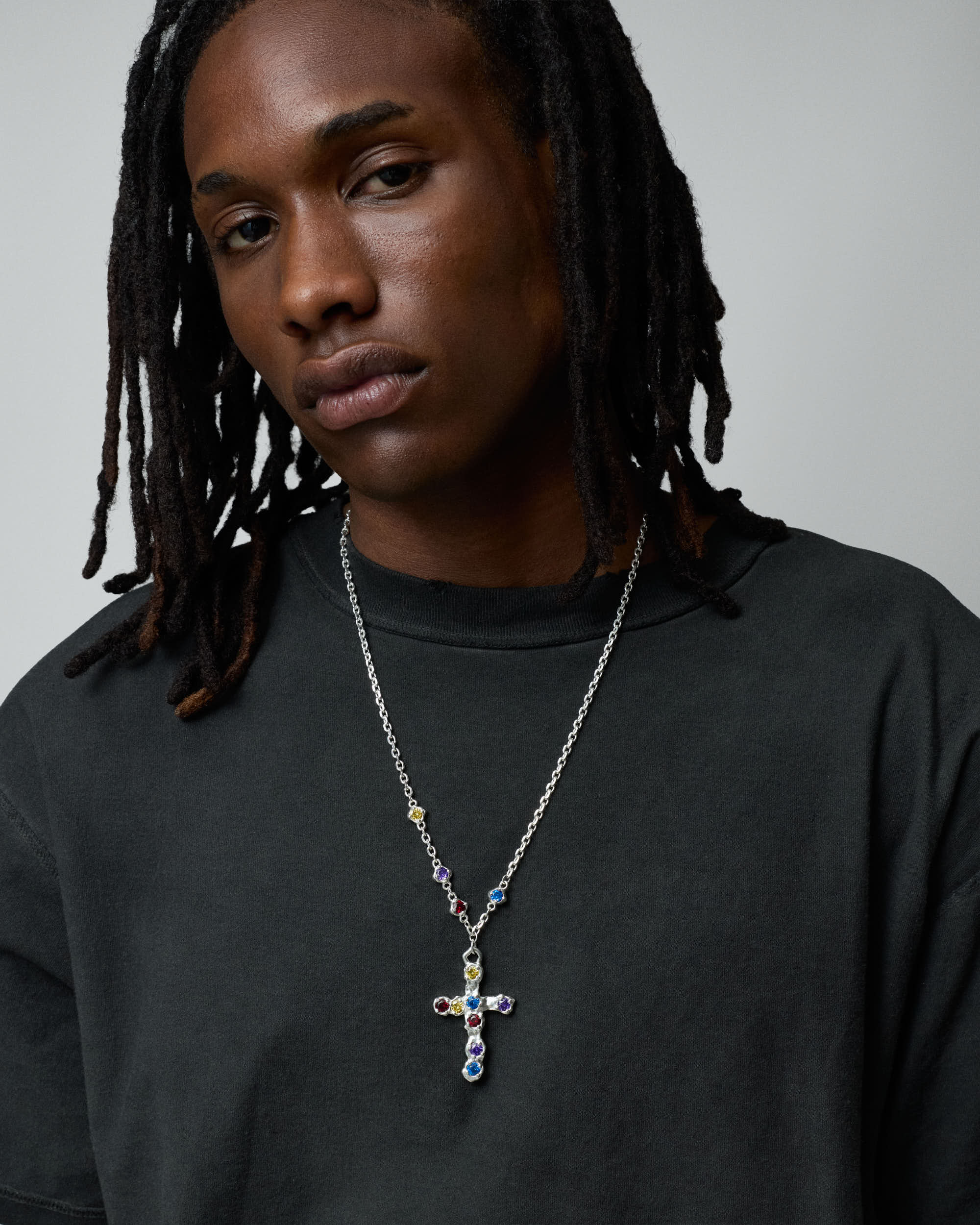 Heavy Multicolor Stone Cross Necklace – Twojeys