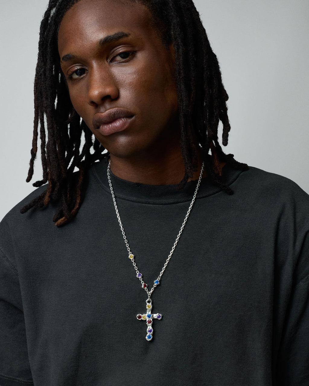 Heavy Multicolor Stone Cross Necklace