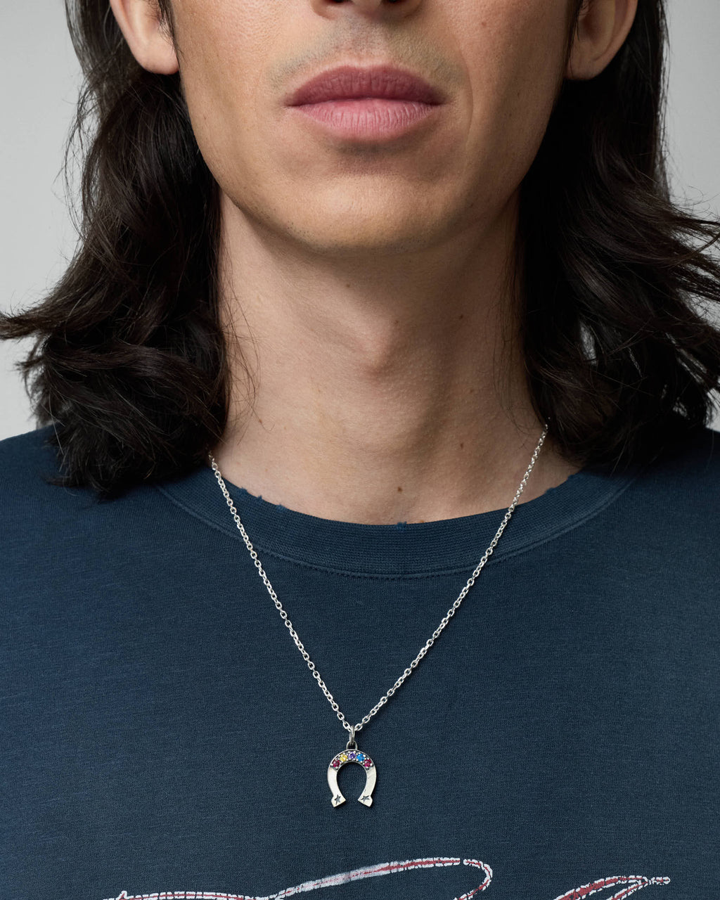 Multicolor Stone Horseshoe Necklace