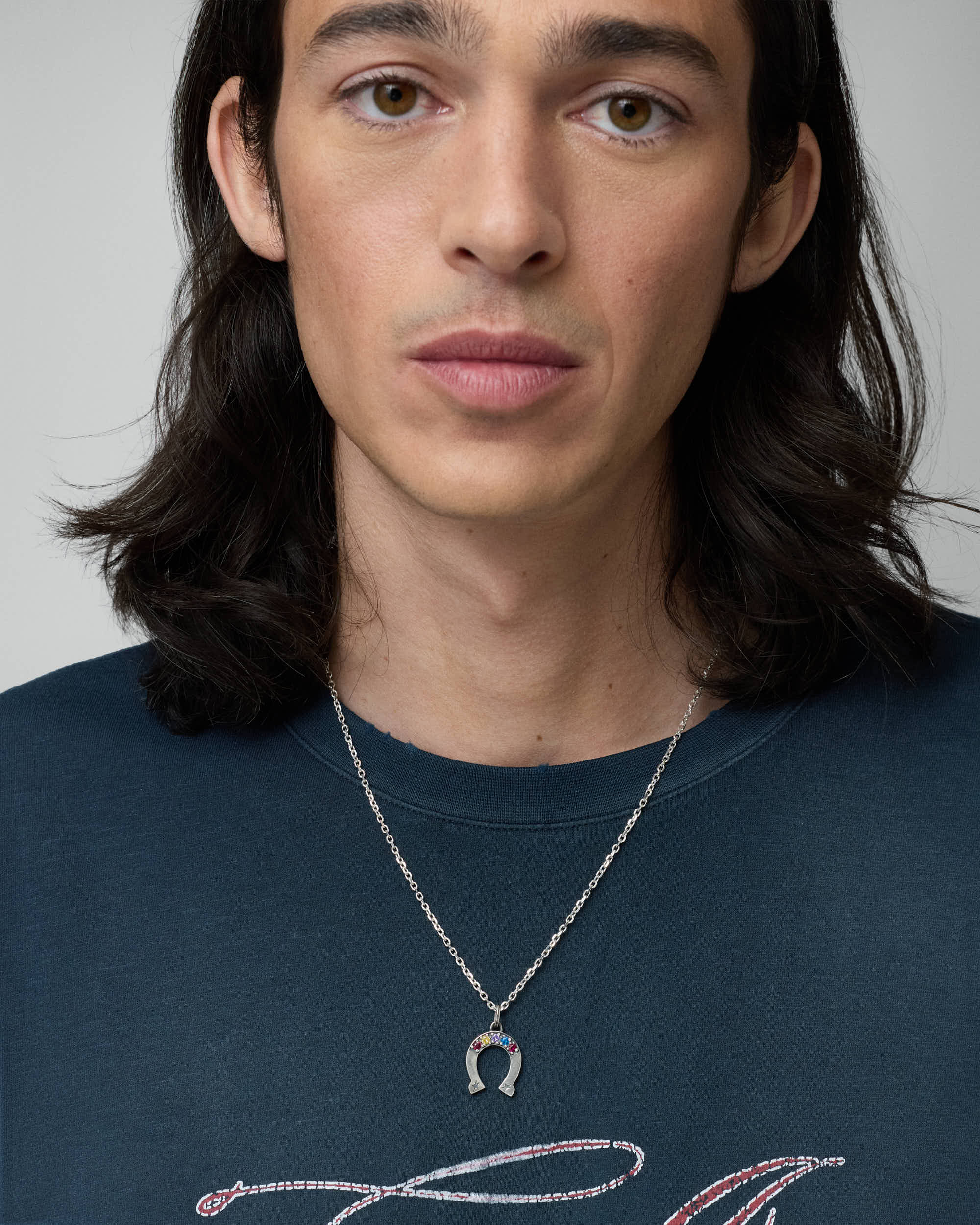 Multicolor Stone Horseshoe Necklace