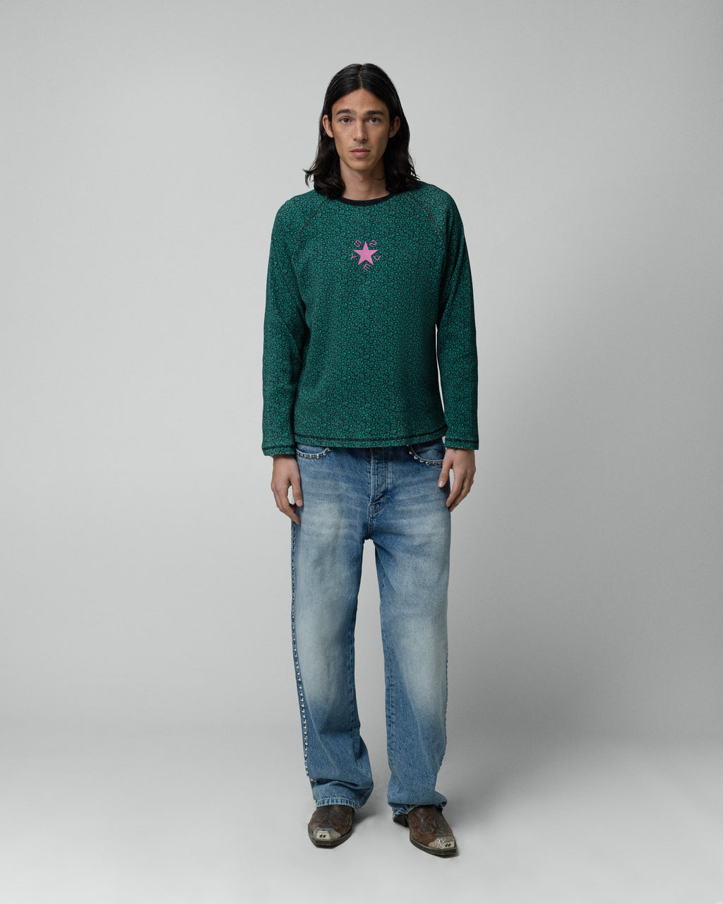 Wafflle Long Sleeve Green Cheetah
