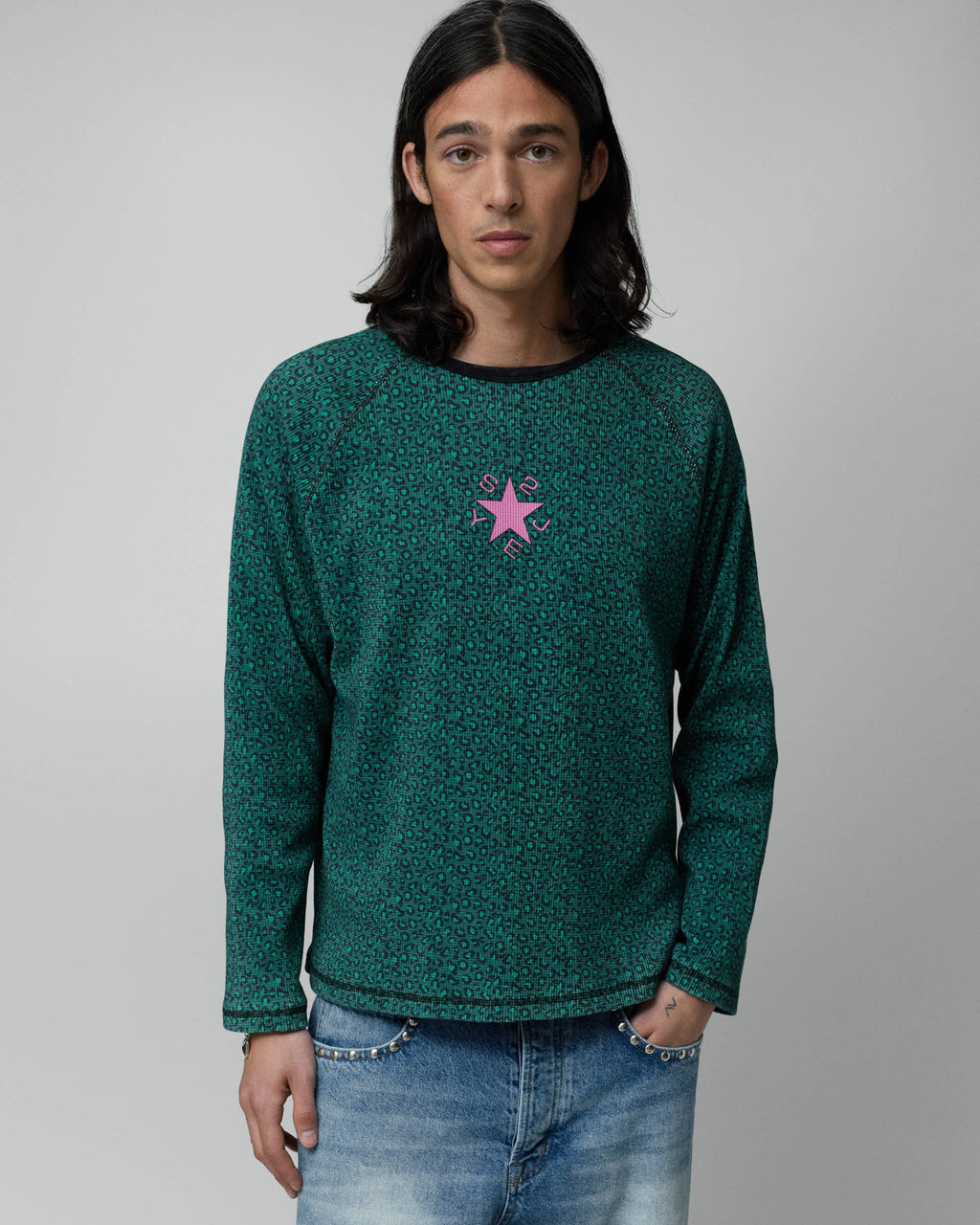 Wafflle Long Sleeve Green Cheetah
