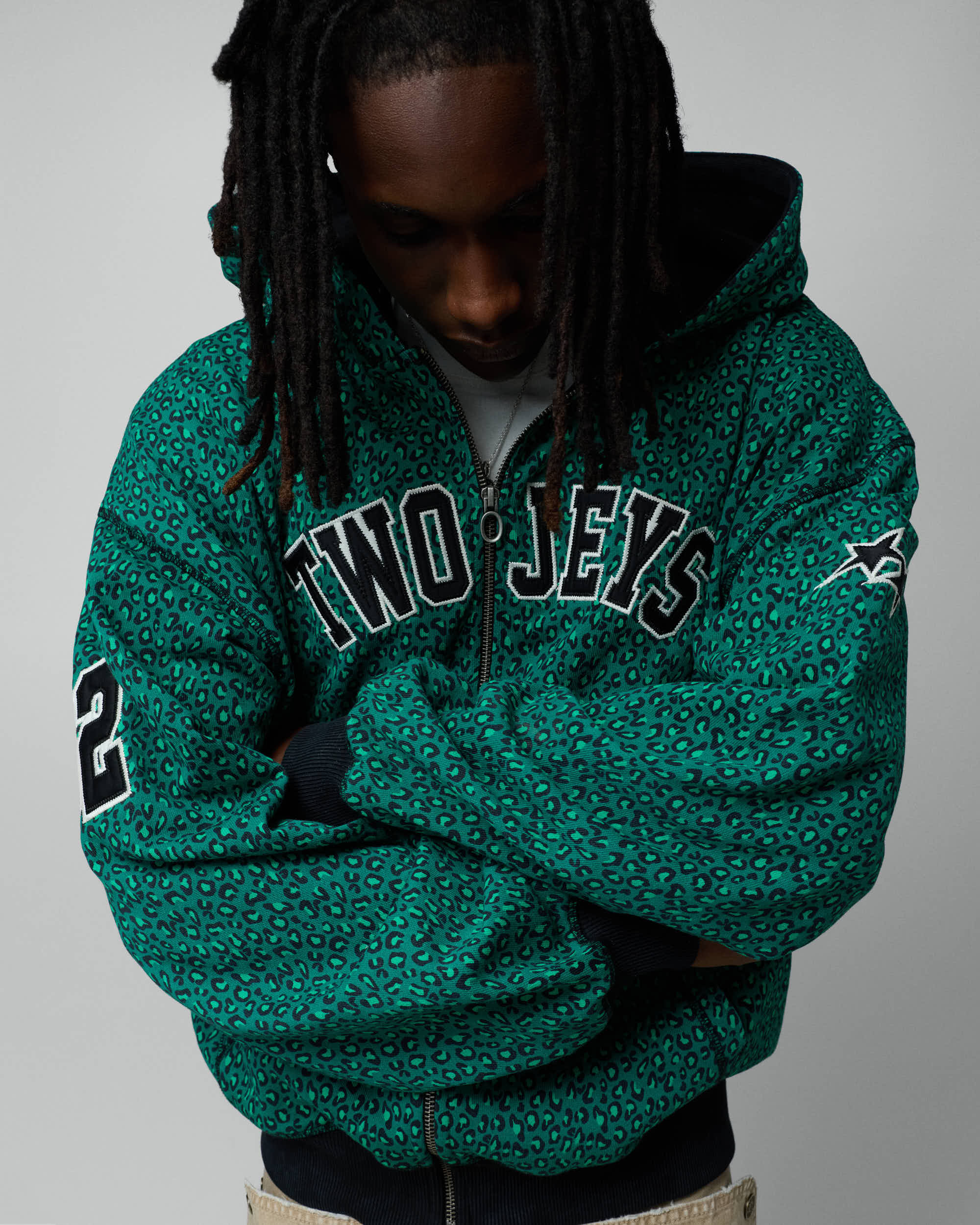 Vintage Varsity Zipper Green Cheetah