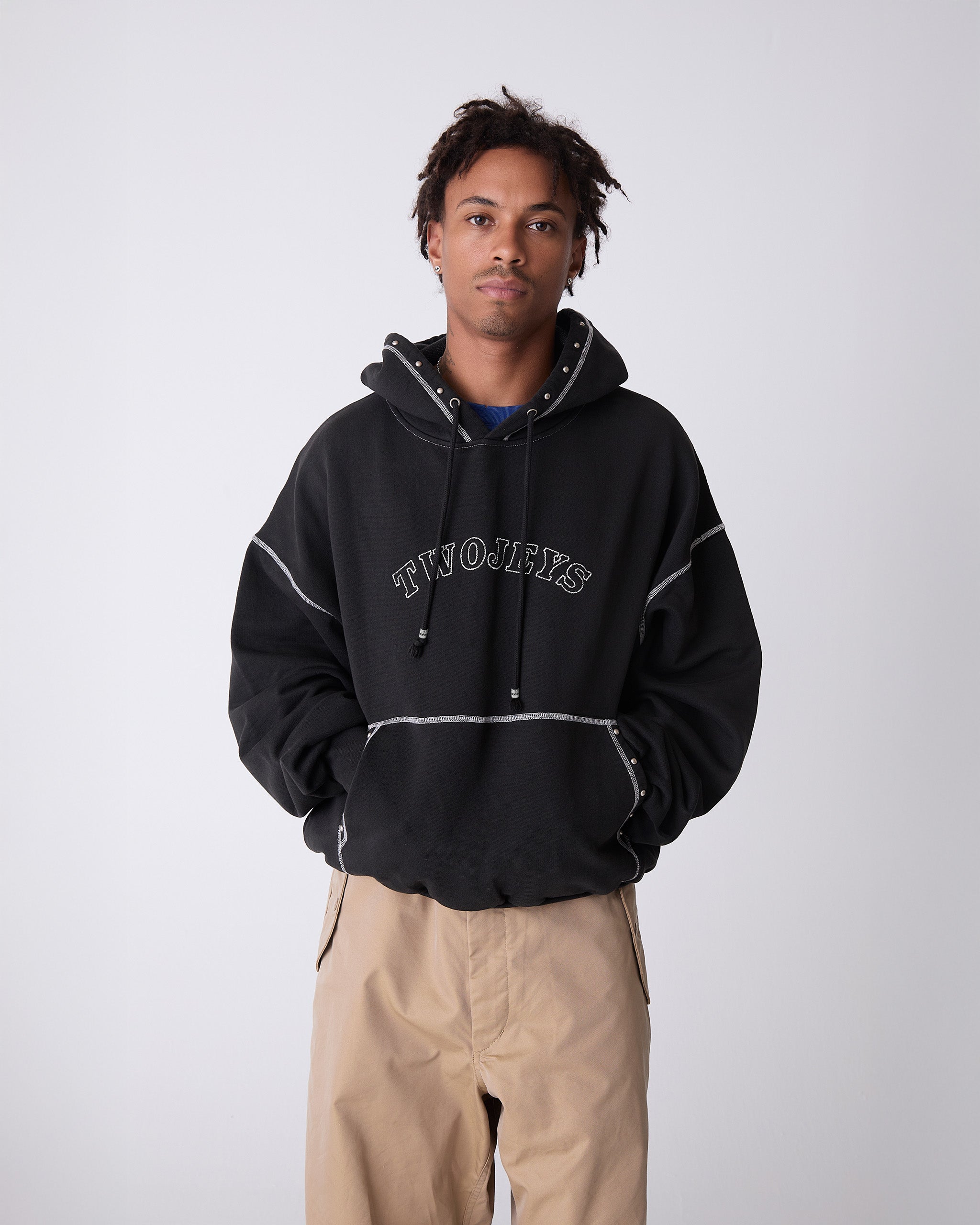 Black Contrast Varsity Stud Hoodie – Twojeys