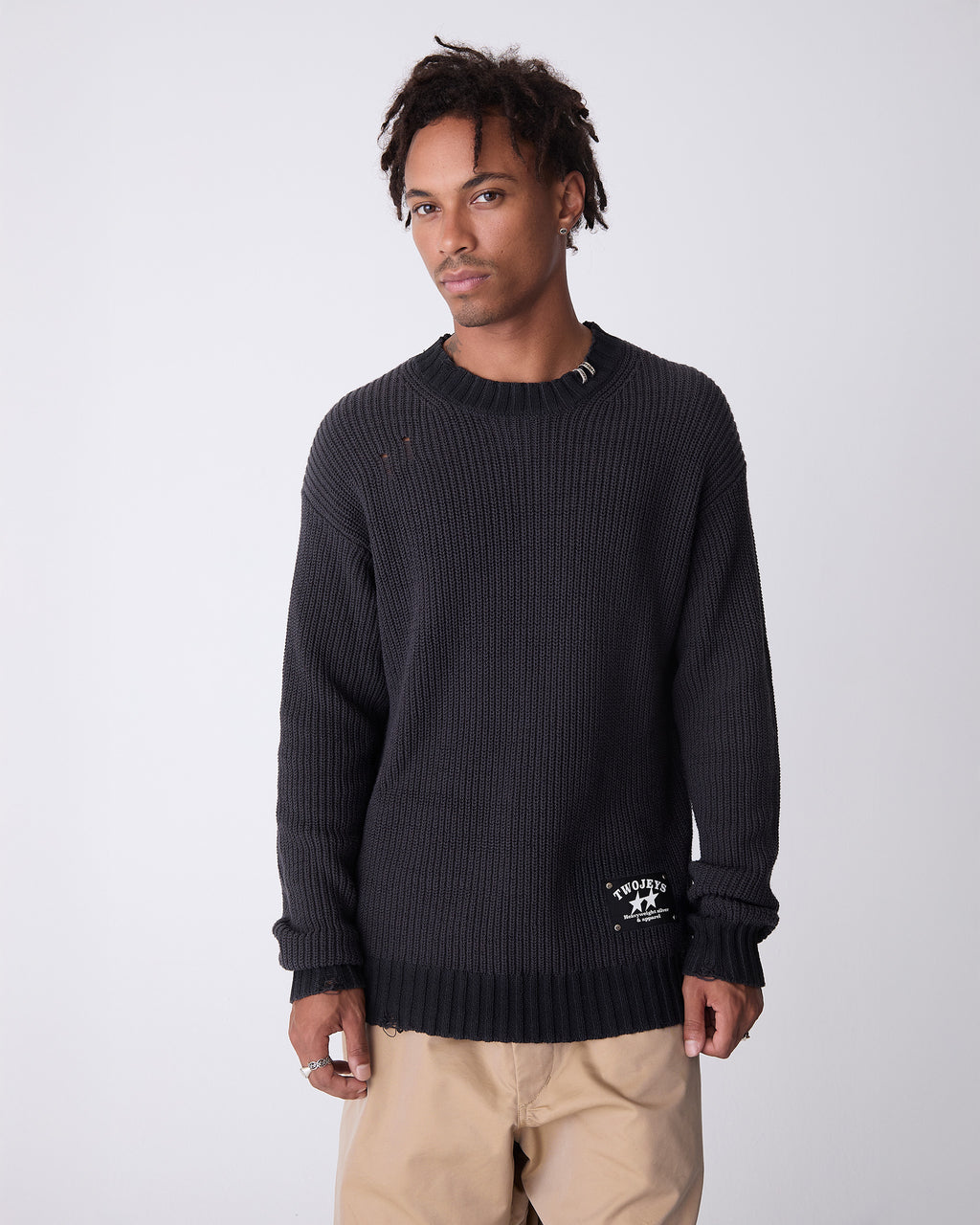 Distressed Icon Knit Sweater Black