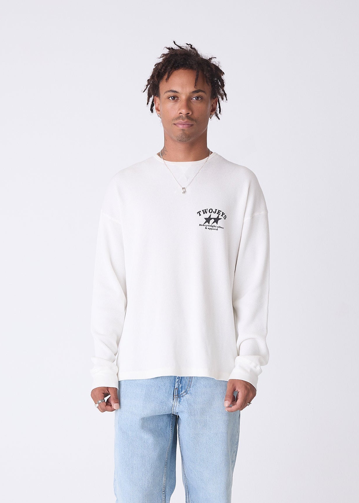 White Basic Waffle Long Sleeve