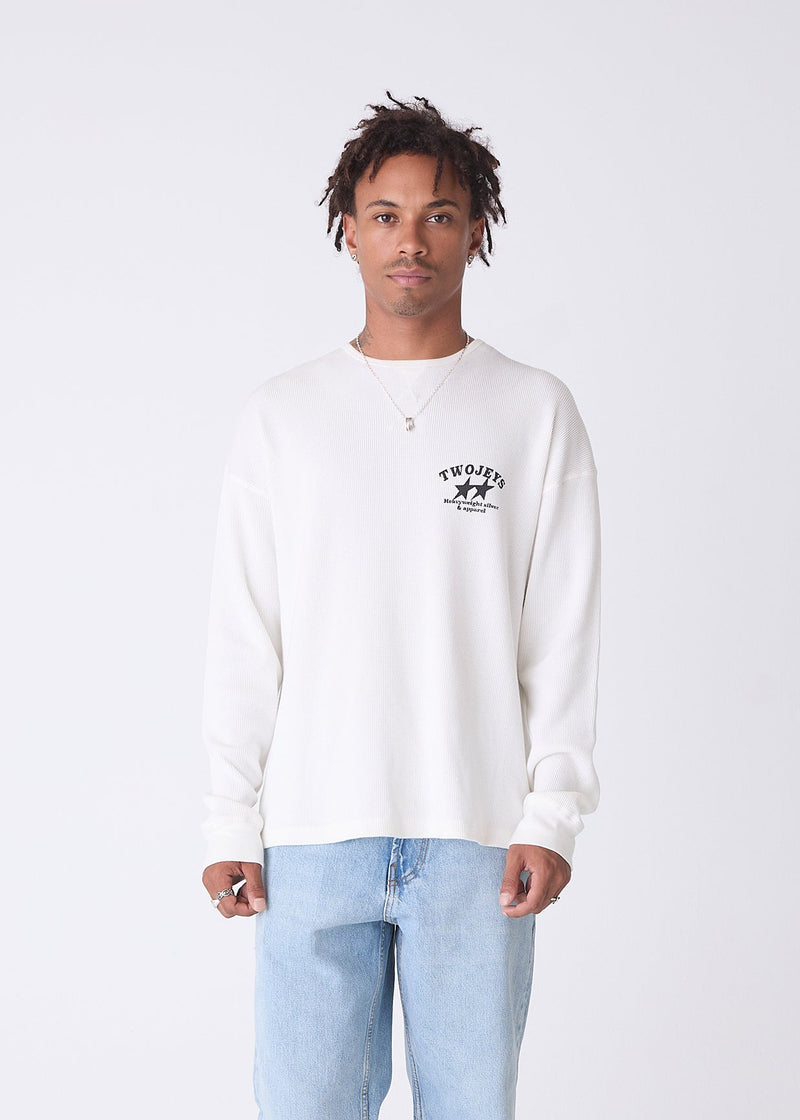 White Basic Waffle Long Sleeve