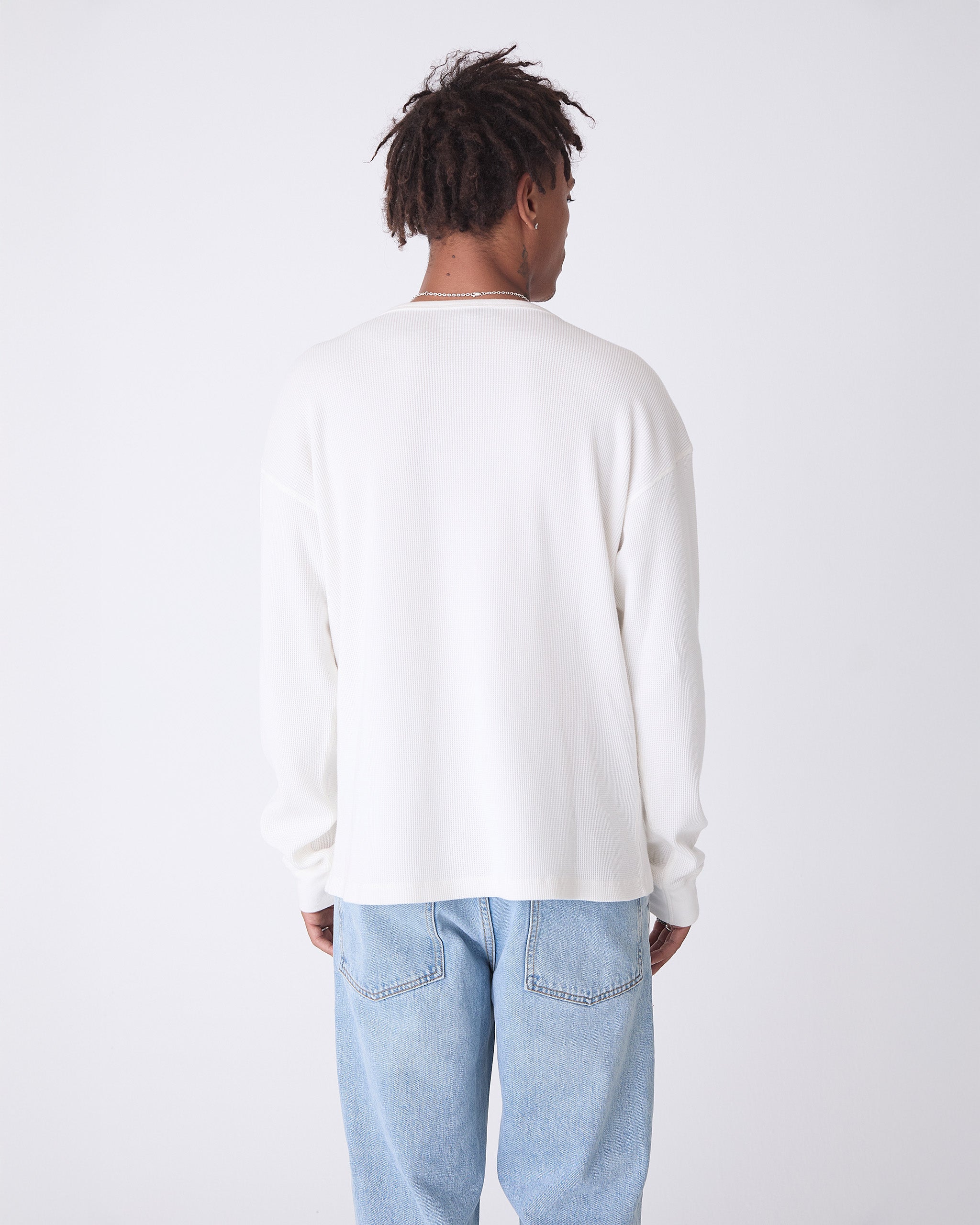 White Basic Waffle Long Sleeve