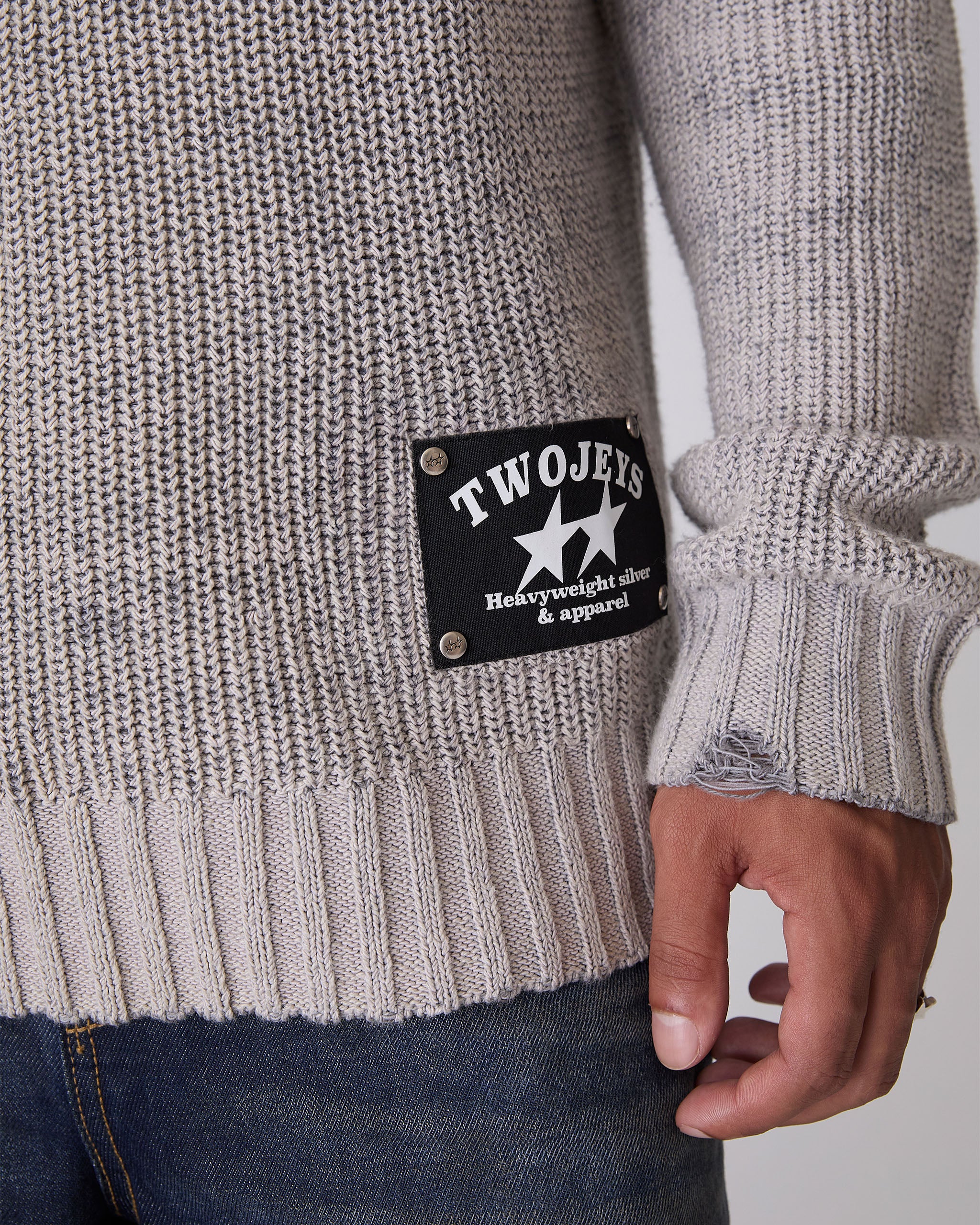 Distressed Icon Knit Sweater Grey – Twojeys