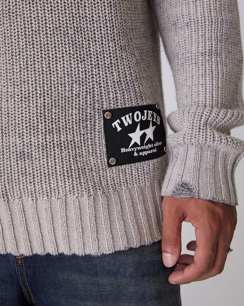 Distressed Icon Knit Sweater Grey