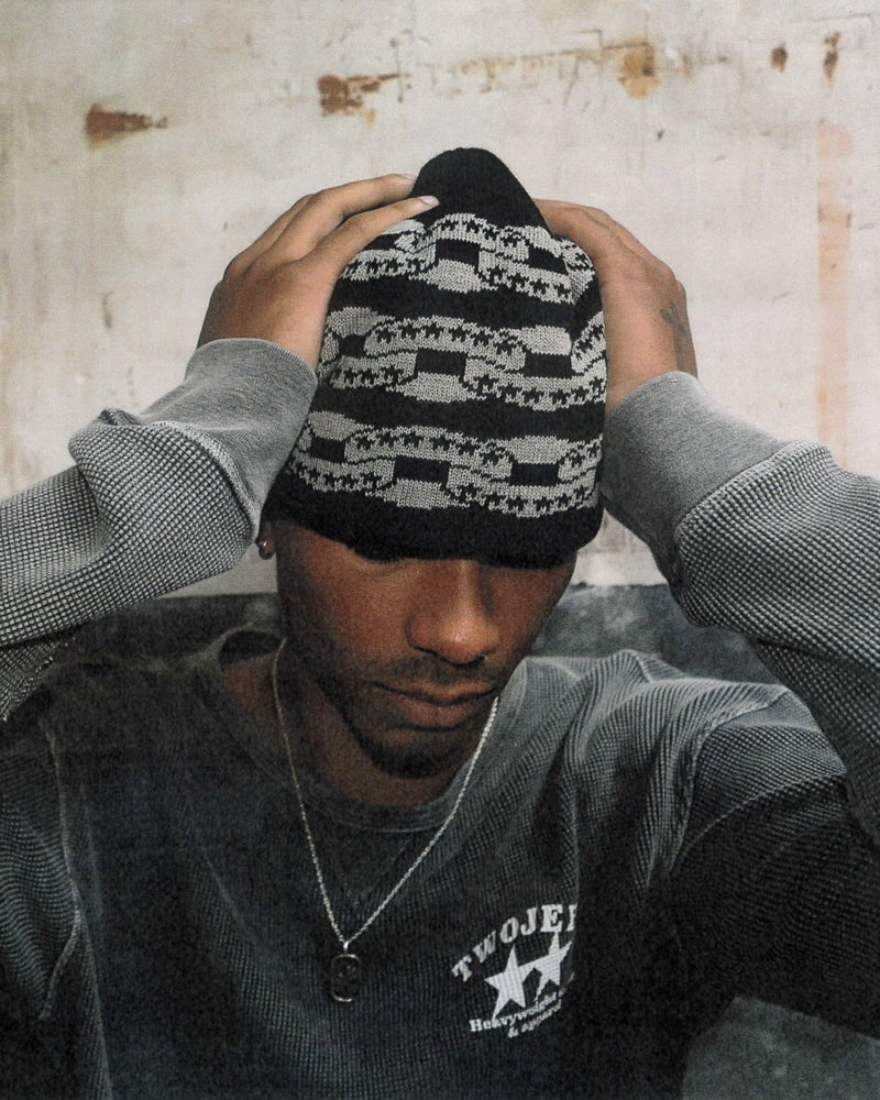 Black Icon Chain Beanie