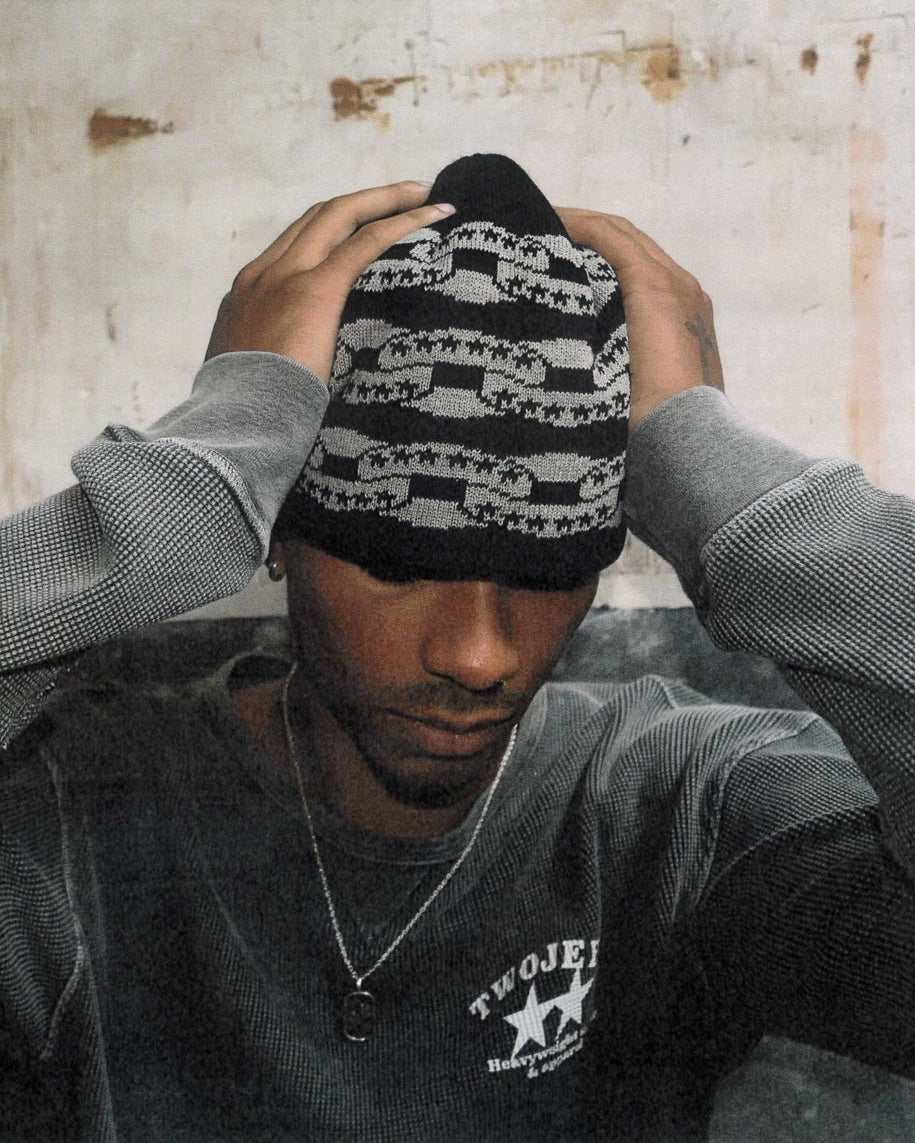Black Icon Chain Beanie