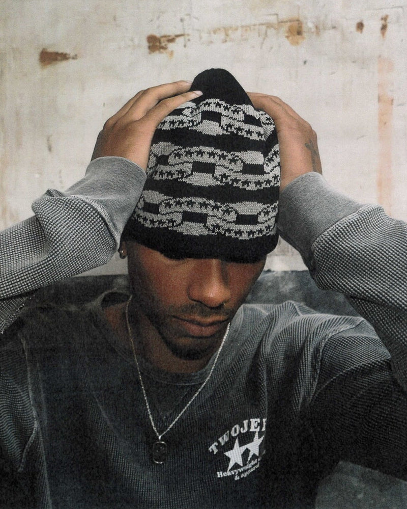 Black Icon Chain Beanie