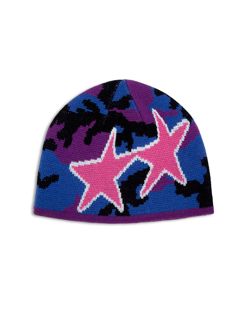 Reversible Icon Camo/Purple Beanie – front view