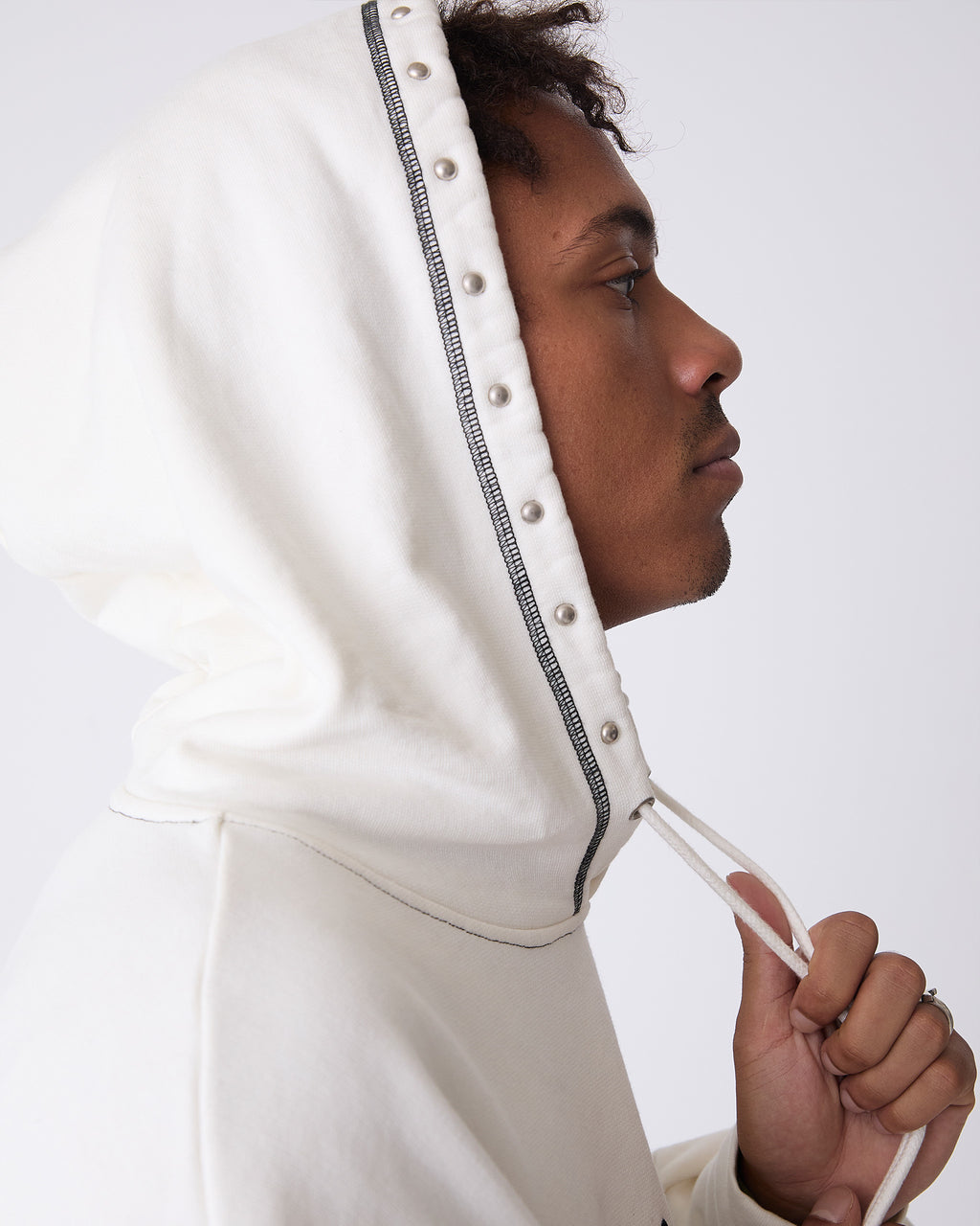 White Contrast Varsity Stud Hoodie