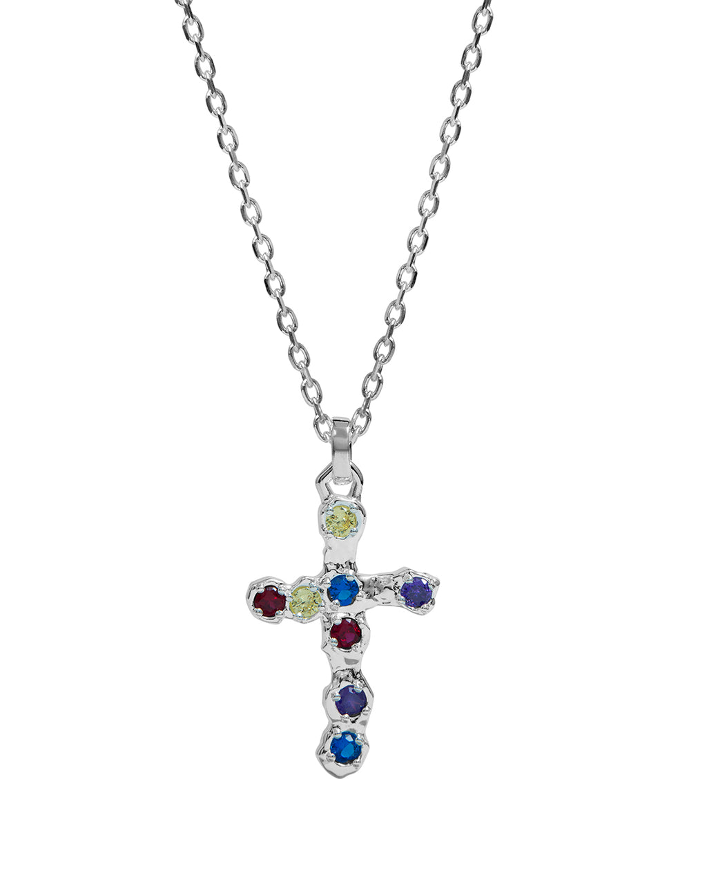 Multicolor Stone Cross Necklace