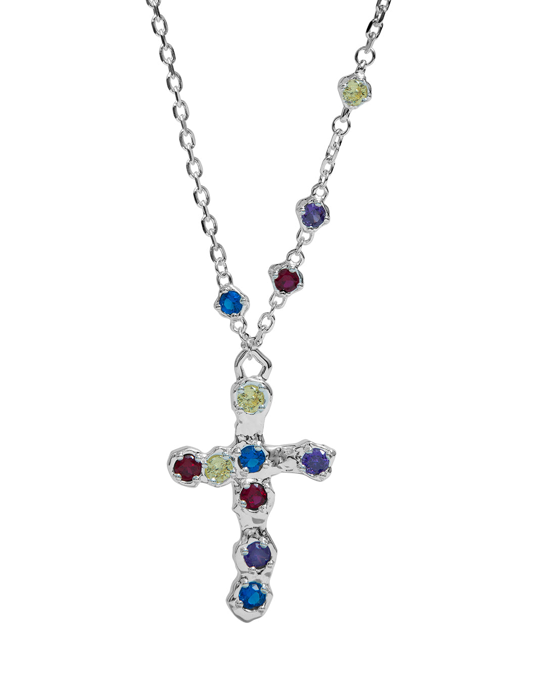 Heavy Multicolor Stone Cross Necklace – Twojeys