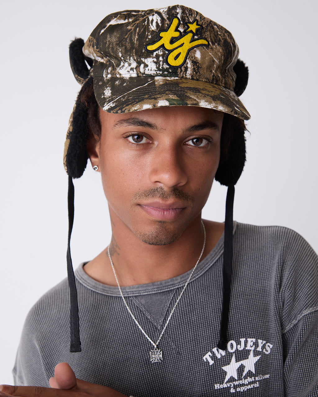 TJ Initials Camo Earflap