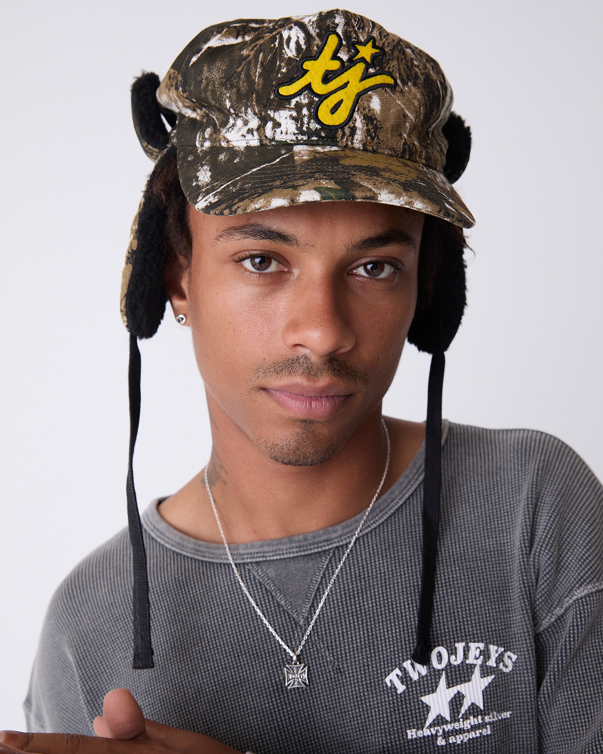 TJ Initials Camo Earflap