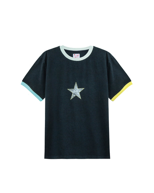 Single Star Two Tone Tee Black