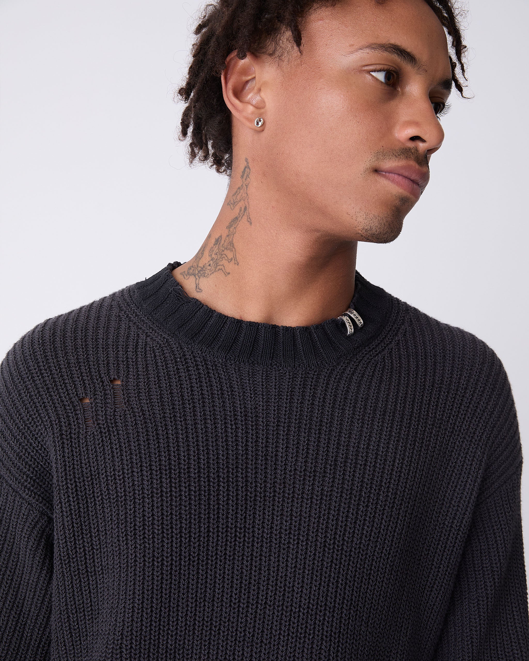 Distressed Icon Knit Sweater Black