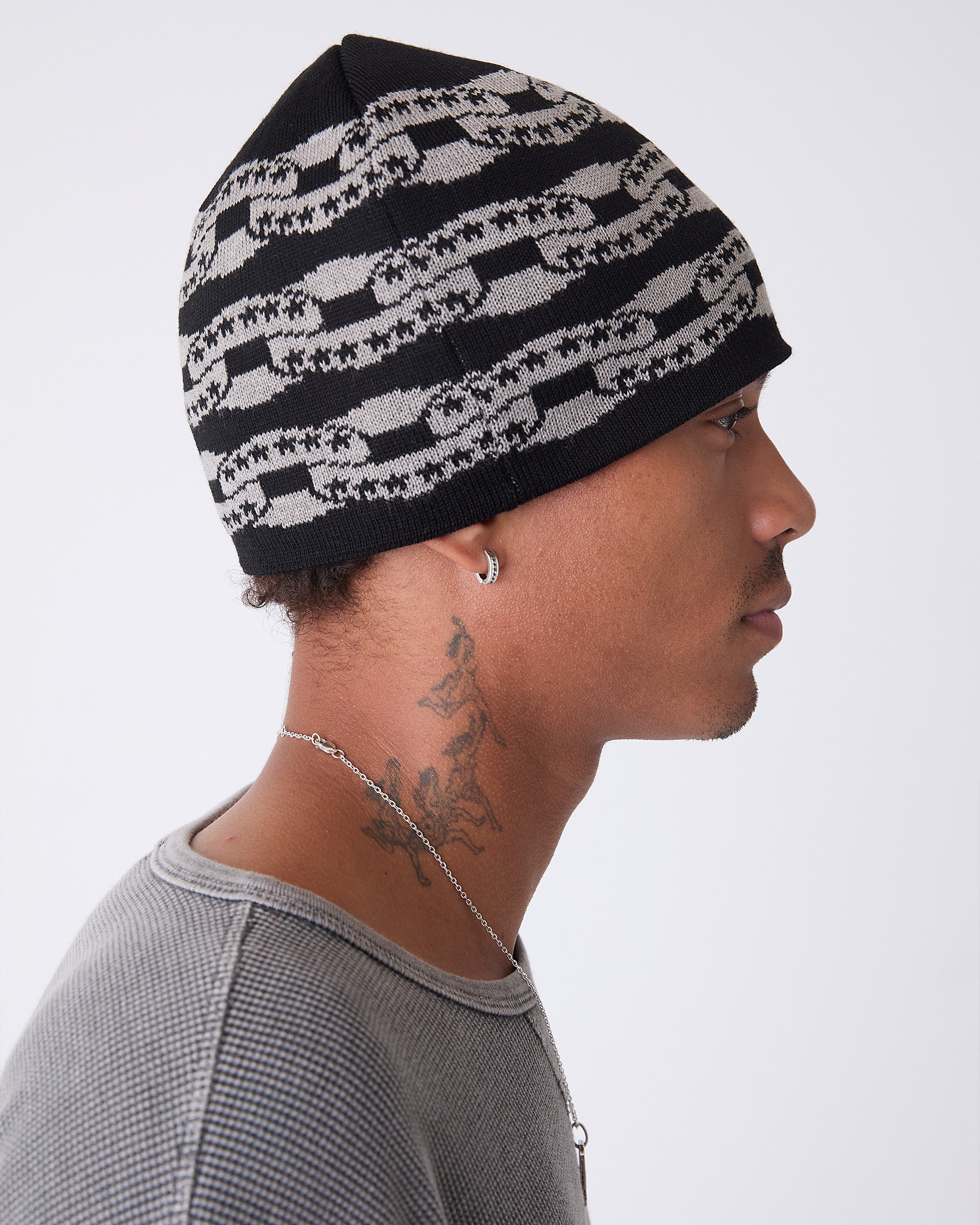 Black Icon Chain Beanie