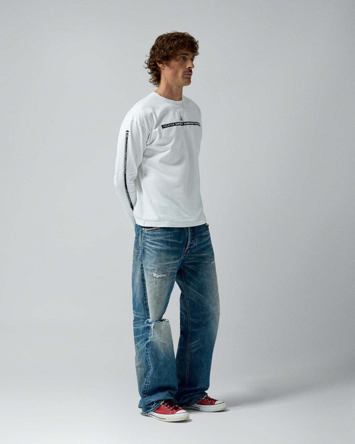AI Pencil Long Sleeve Tee White – worn by model