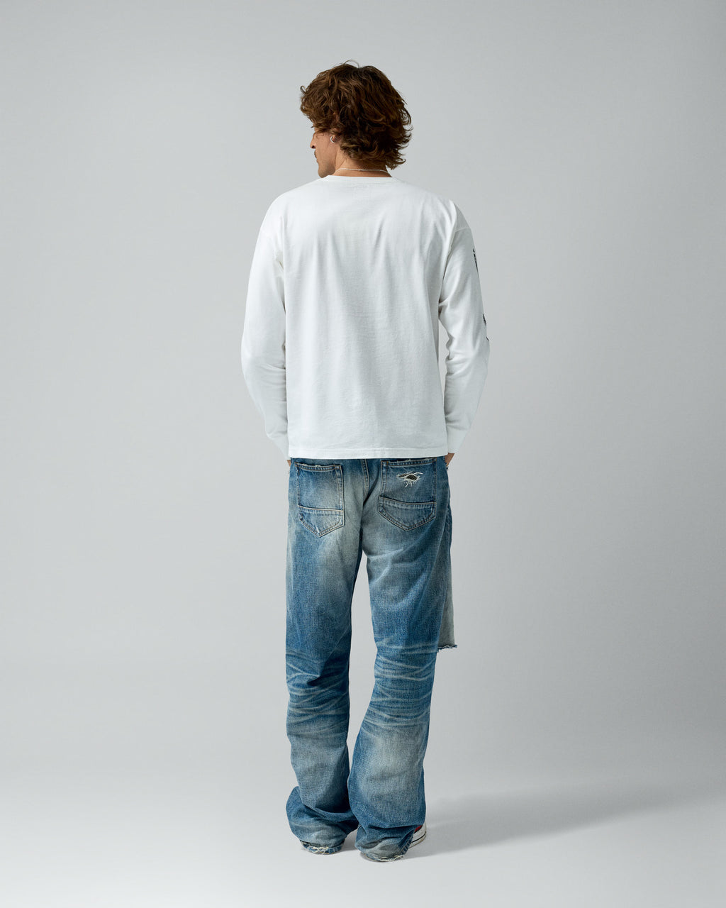 AI Pencil Long Sleeve Tee White – worn by model