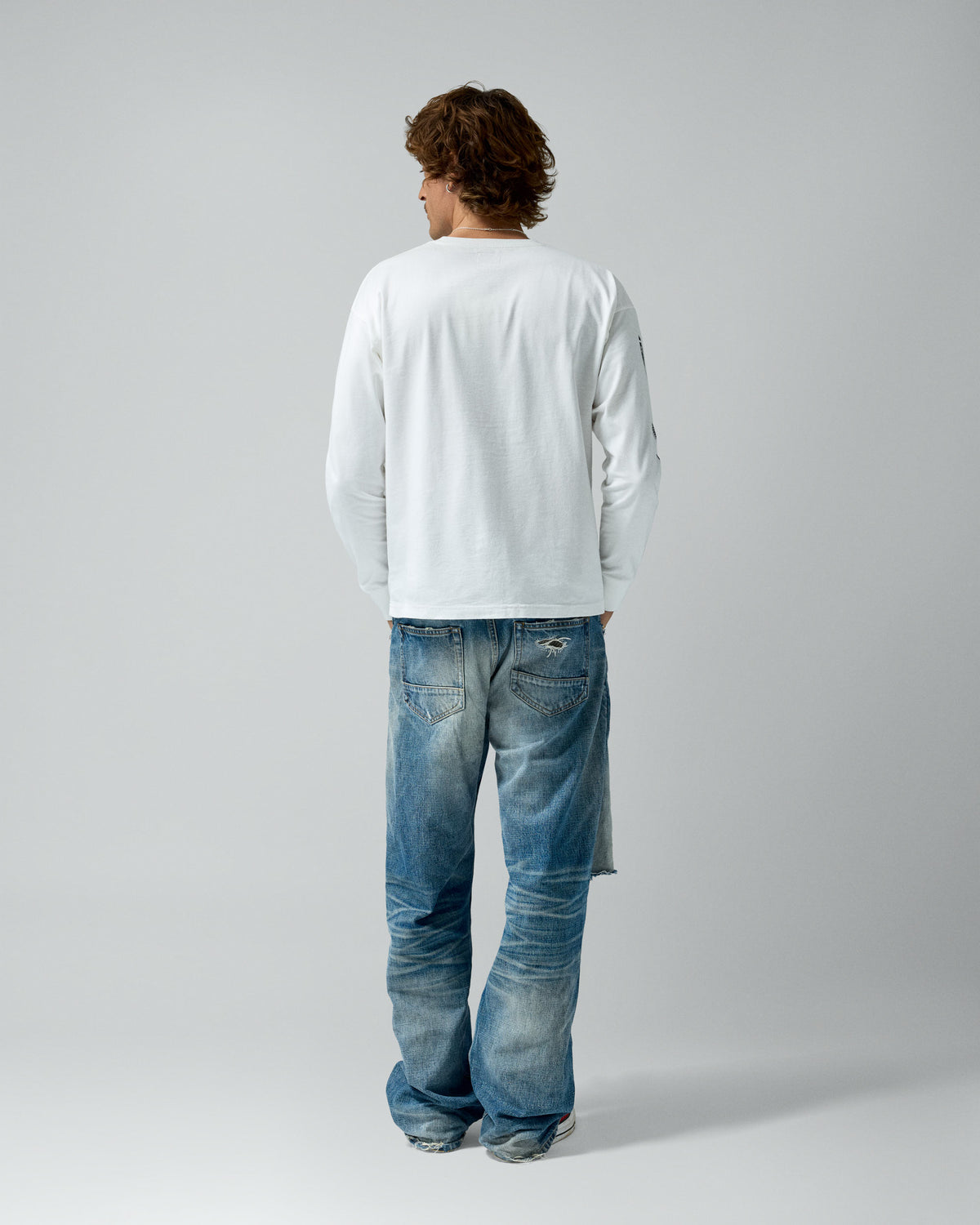 AI Pencil Long Sleeve Tee White – worn by model