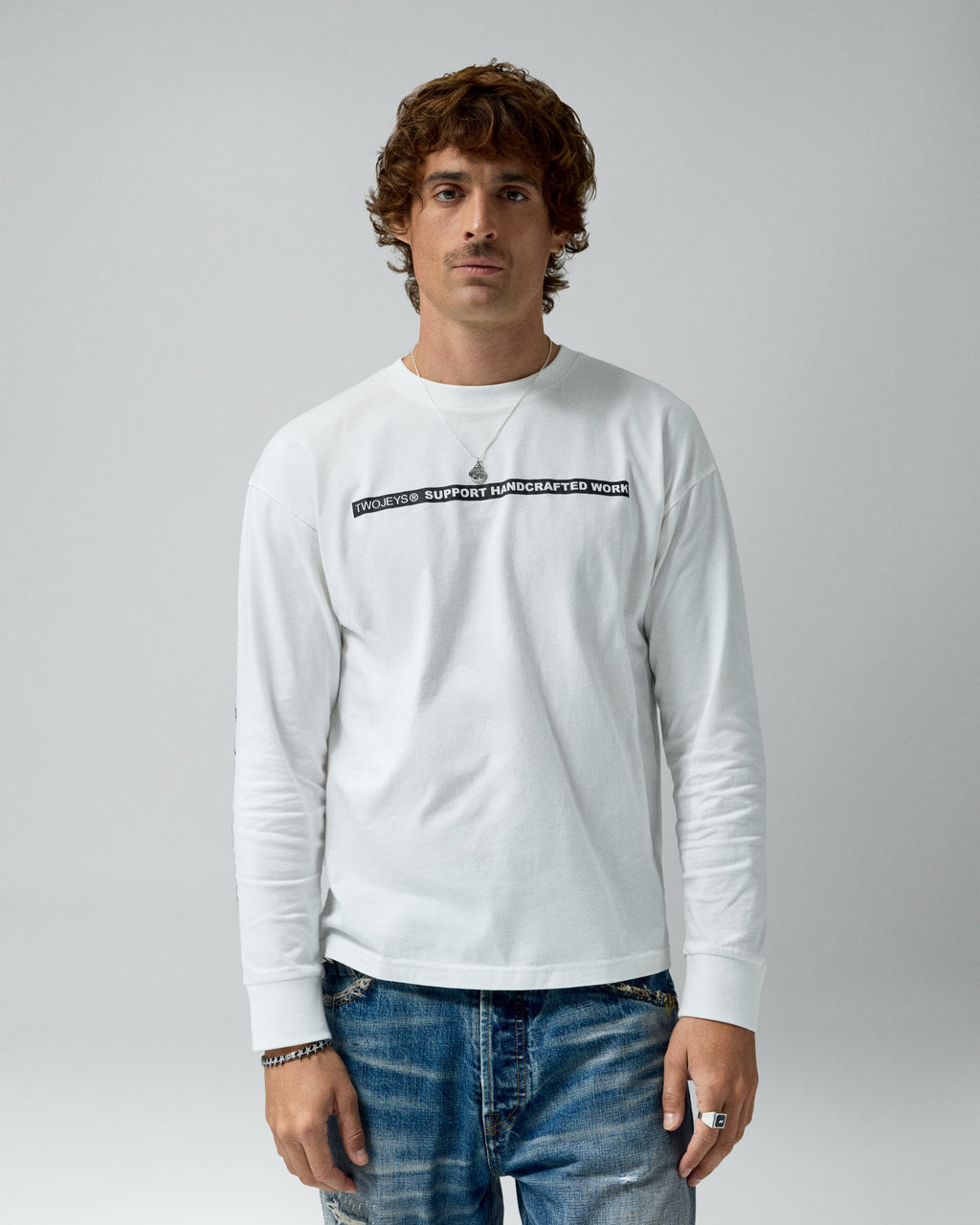 AI Pencil Long Sleeve Tee White – worn by model
