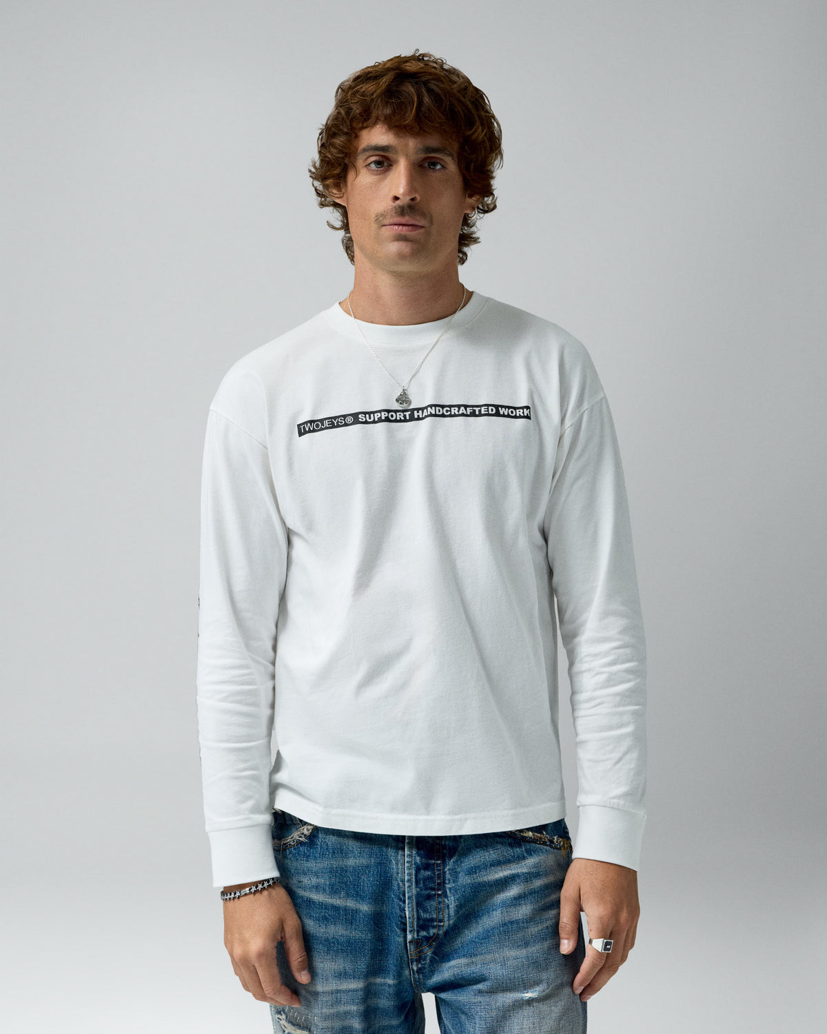 AI Pencil Long Sleeve Tee White – worn by model