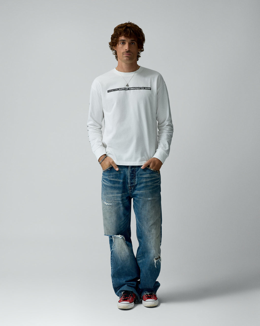 AI Pencil Long Sleeve Tee White – worn by model