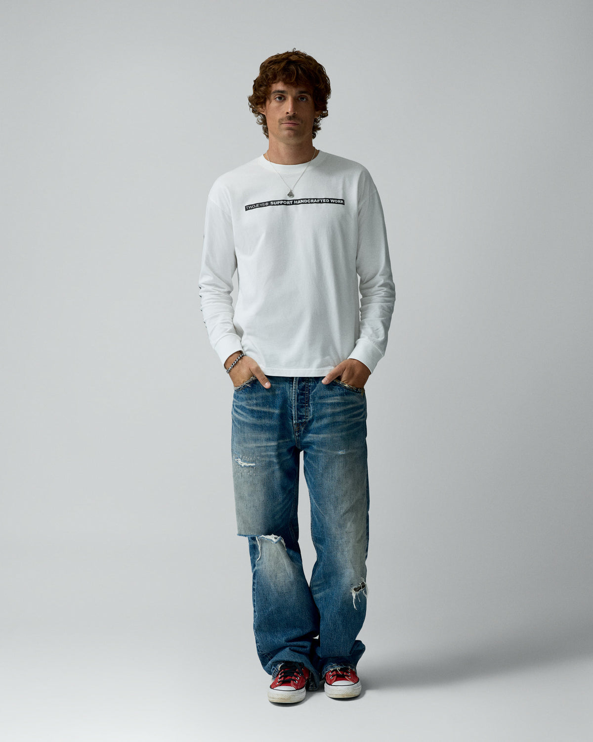 AI Pencil Long Sleeve Tee White – worn by model